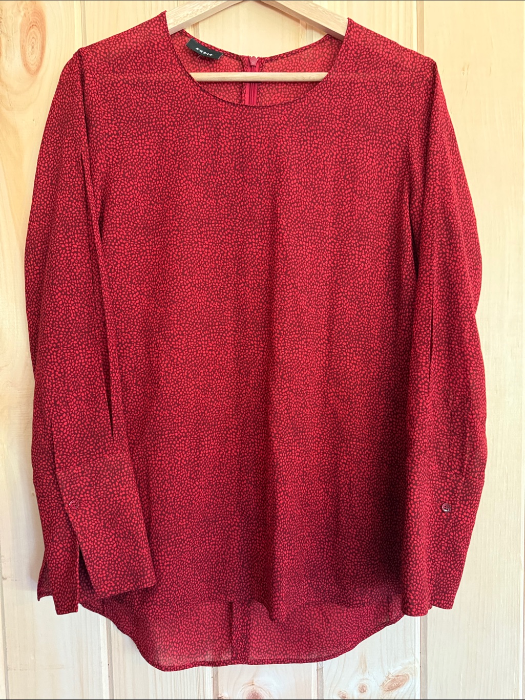 Akris Red Dotted 100% Wool High-Low Blouse Size 8